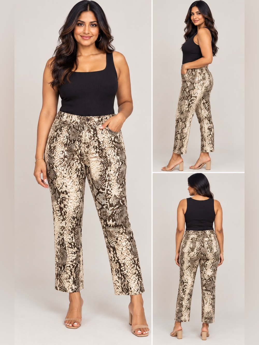 Cache Brown and Cream Snake-Print Capris